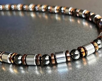 New Style! Magnetic Necklace or Bracelet ~ TriColor design w Silver Drum + Copper Rondelle Magnetic Beads + 8mm Magnetic Clasp!
