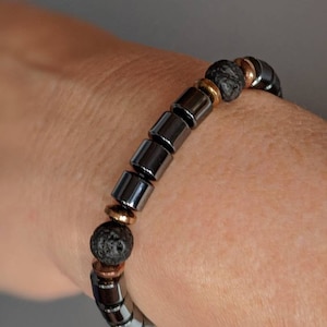 Black Lava Stone Magnetic Bracelet or Necklace w Magnetic Copper Accents + Extra Strength Magnetic Clasp ~ Great for Aromatherapy Too!