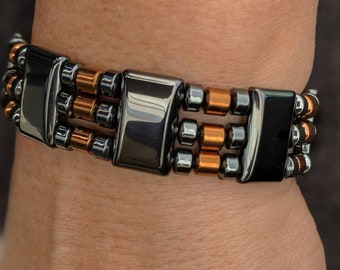 Triple Strand Magnetic Bracelet with Copper Color Magnetic Drum Beads ~ Men's and Women's Jewelry