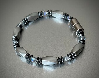 Elegant Misty Gray Pearl Twist Magnetic Bracelet or Necklace with Czech Glass & Black Accents ~ Extra Strength Silver Finish Magnetic Clasp!