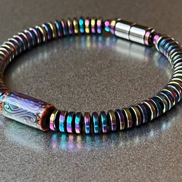 Mood Bead Magnetic Bracelet with Colorful 6mm Magnetic Disc Beads! Thermosensitive Center Mood Bead Changes Color with Body Temperature!