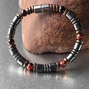 Red Tiger Eye Magnetic Bracelet with Hematite Drums & Clasp