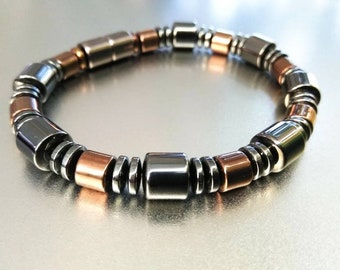 Men's or Women's Extra-strength Magnetic Bracelet ~ 6mm Copper-Finish 8mm Magnetic Drums + Super Strength 8mm Magnetic Clasp ~