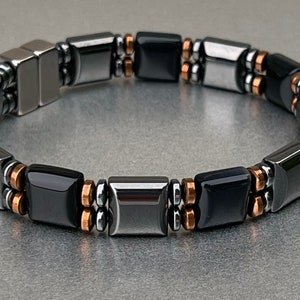 Black Onyx Magnetic Bracelet with Copper Finish Magnetic ~ Double Strength Magnetic Clasp! Elegant Combination! Men's or Women's Bracelet!