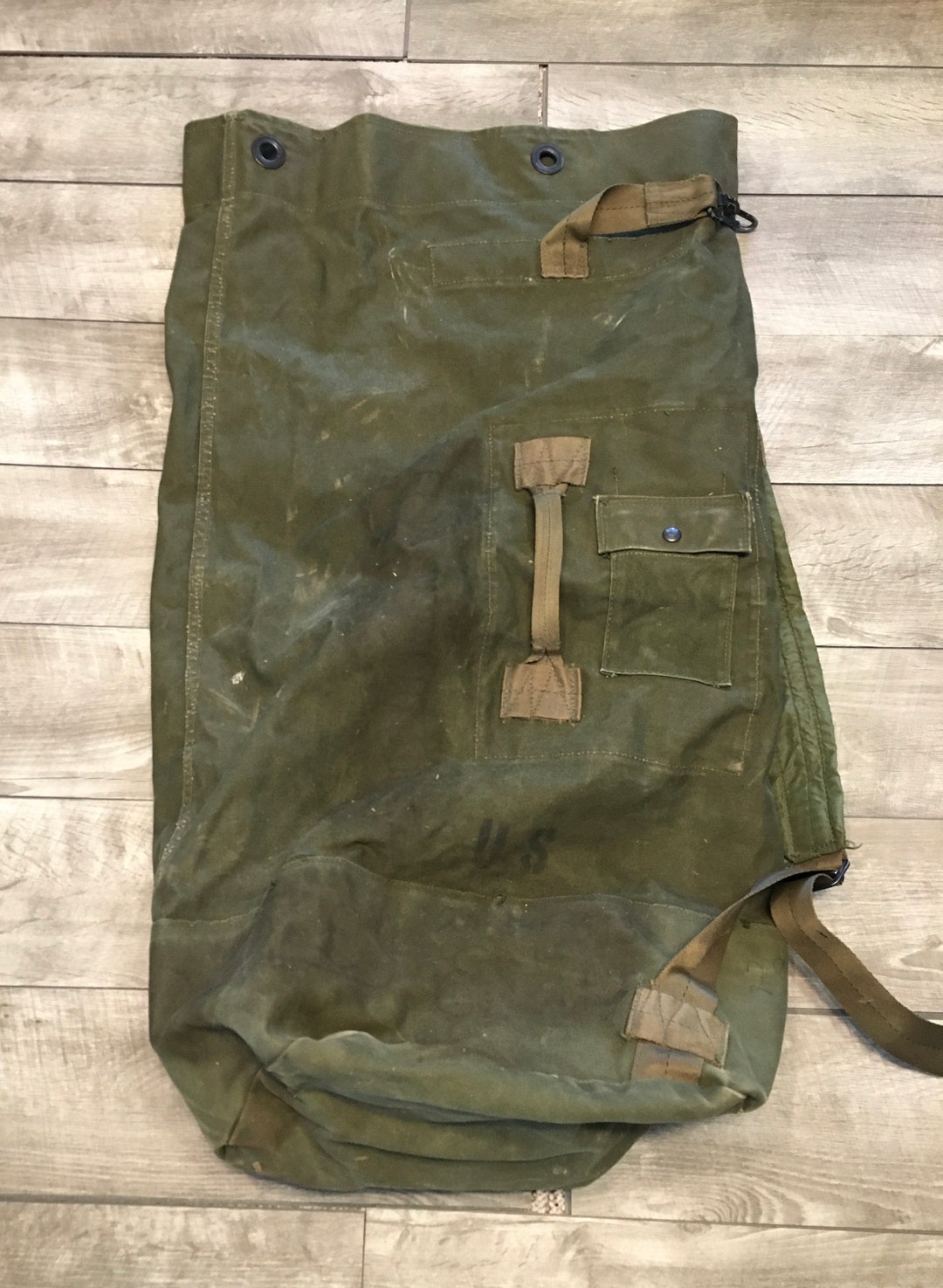 60'S〜 US ARMY Barrack Bag 6th Vintage 1960s 1966 US Army OG 107 Cotton Sateen Barrack Bag