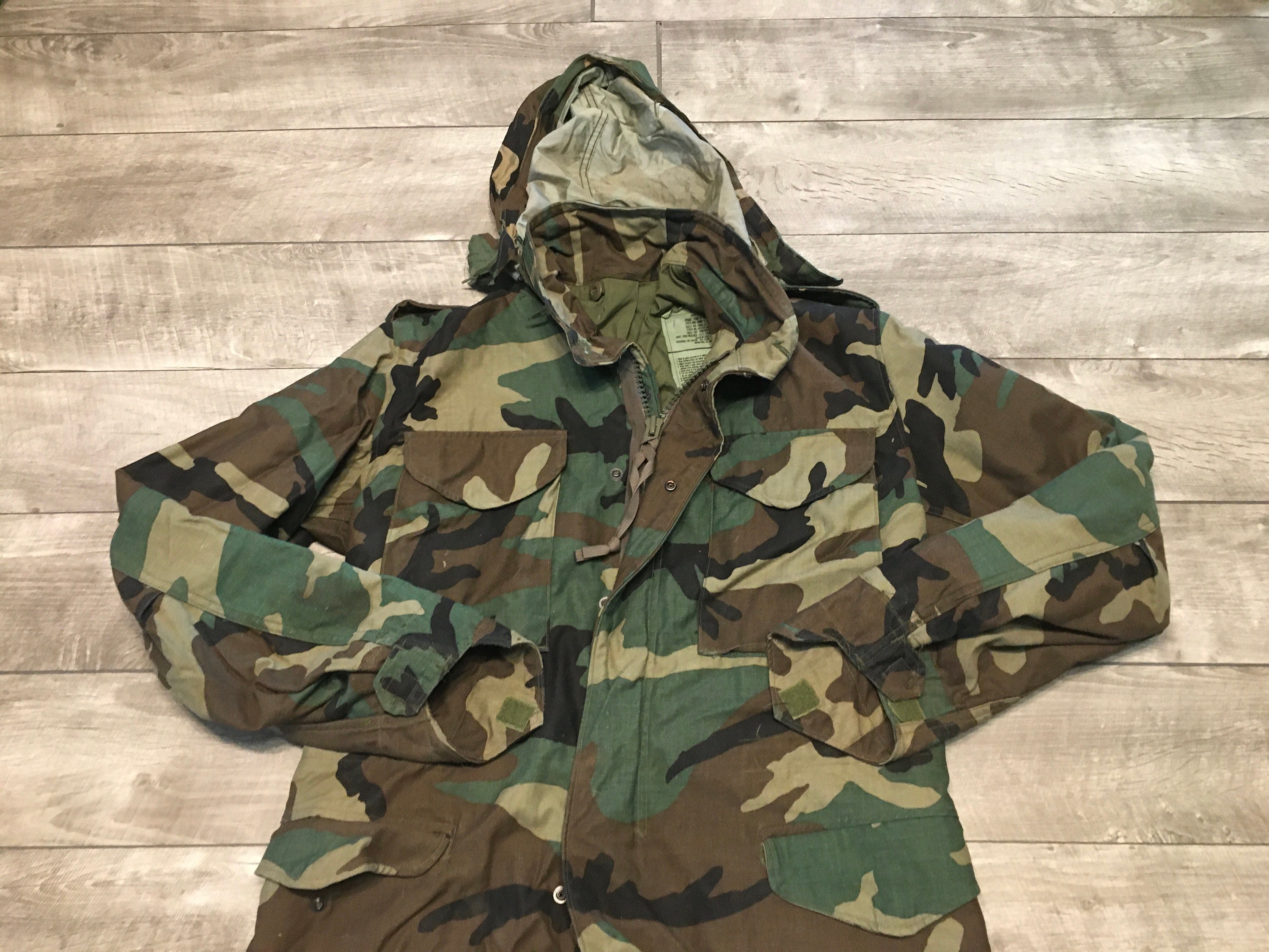 1980's US Army Camo Parka Field Cold Weather Jacket Golden