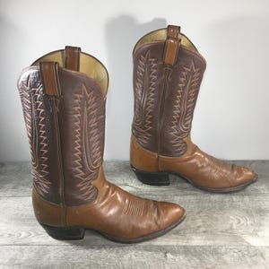 Vintage Tony Lama Men’s 6210 Black Label Brown 2-Tone Leather Cowboy Western Boots Made in USA Size 12 Narrow