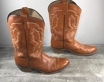 Vintage Berman’s Mens Brown Leather Cowboy Western Rancher Boots Size 12 Medium Made in USA