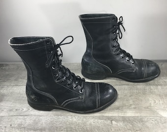 Vintage 90's Combat Work Steel Toe Punk Leather Motorcycle Biker Men’s Boots Size 10 Wide Made in USA