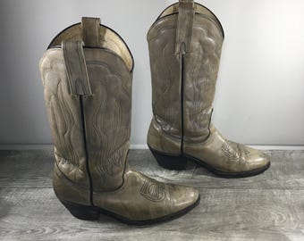 Frye 3844 Vintage Western Cowboy Marbled Leather Mens Stacked Boots Size 9.5 Medium Made in USA