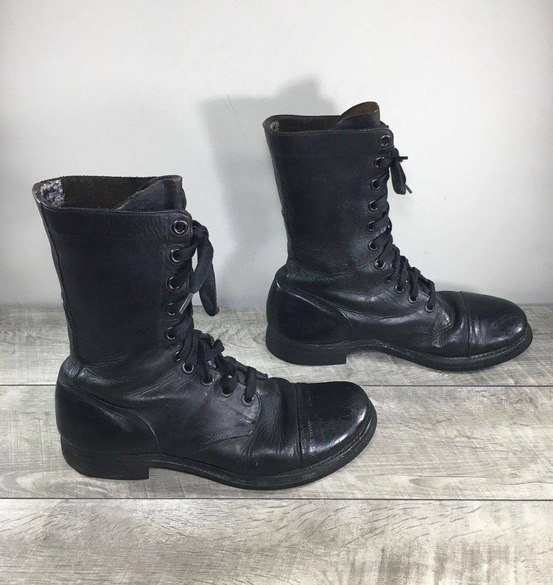 Vintage 60s Military Boots Vietnam Black Leather Jump Men display picture 3
