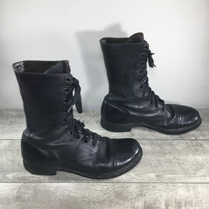 Vintage 60s Military Boots Vietnam Black Leather Jump Men&#39;s BF Goodrich Size 9.5 Made in USA!