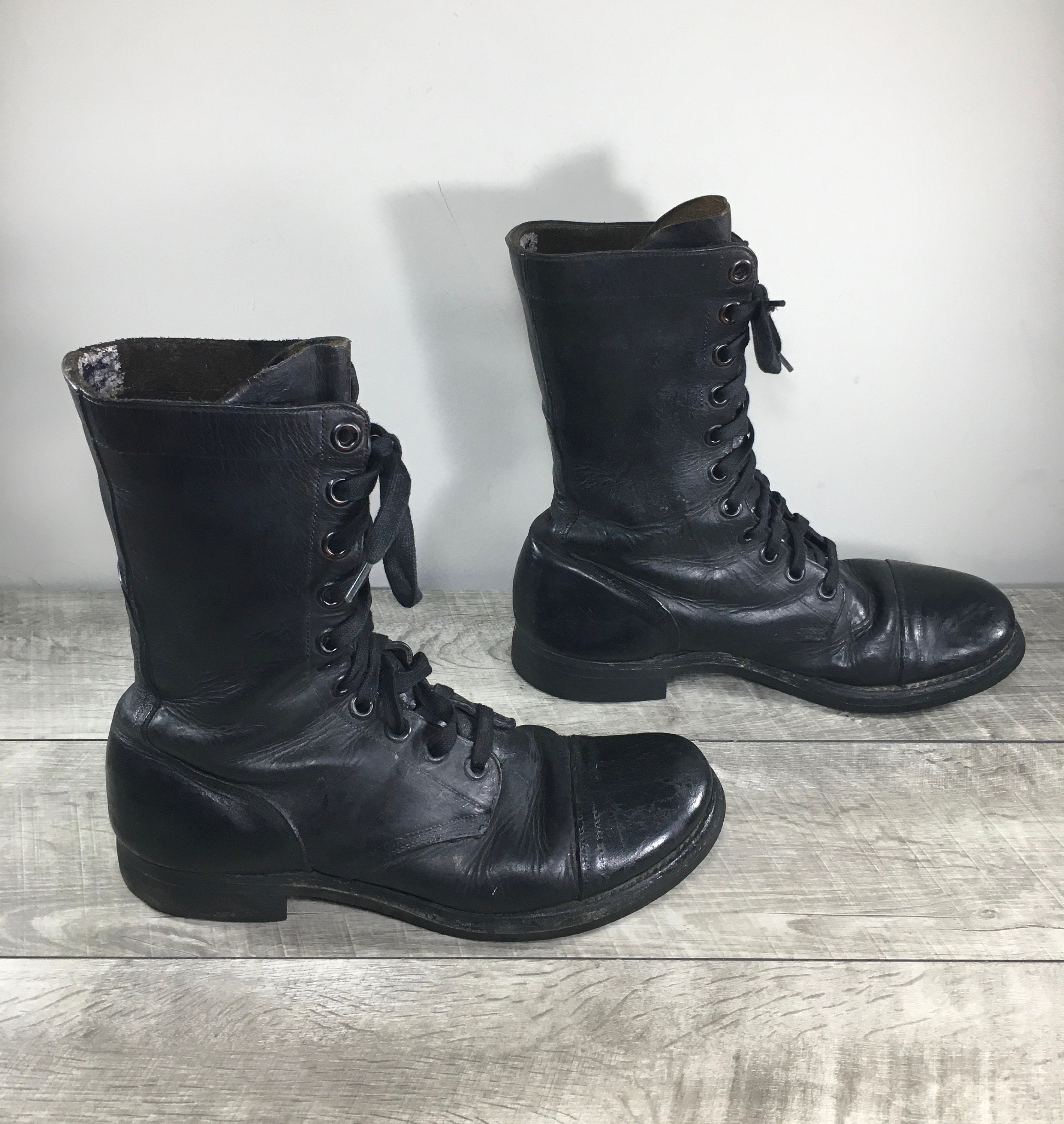 Vintage 60s Military Boots Vietnam Black Leather Jump Men's
