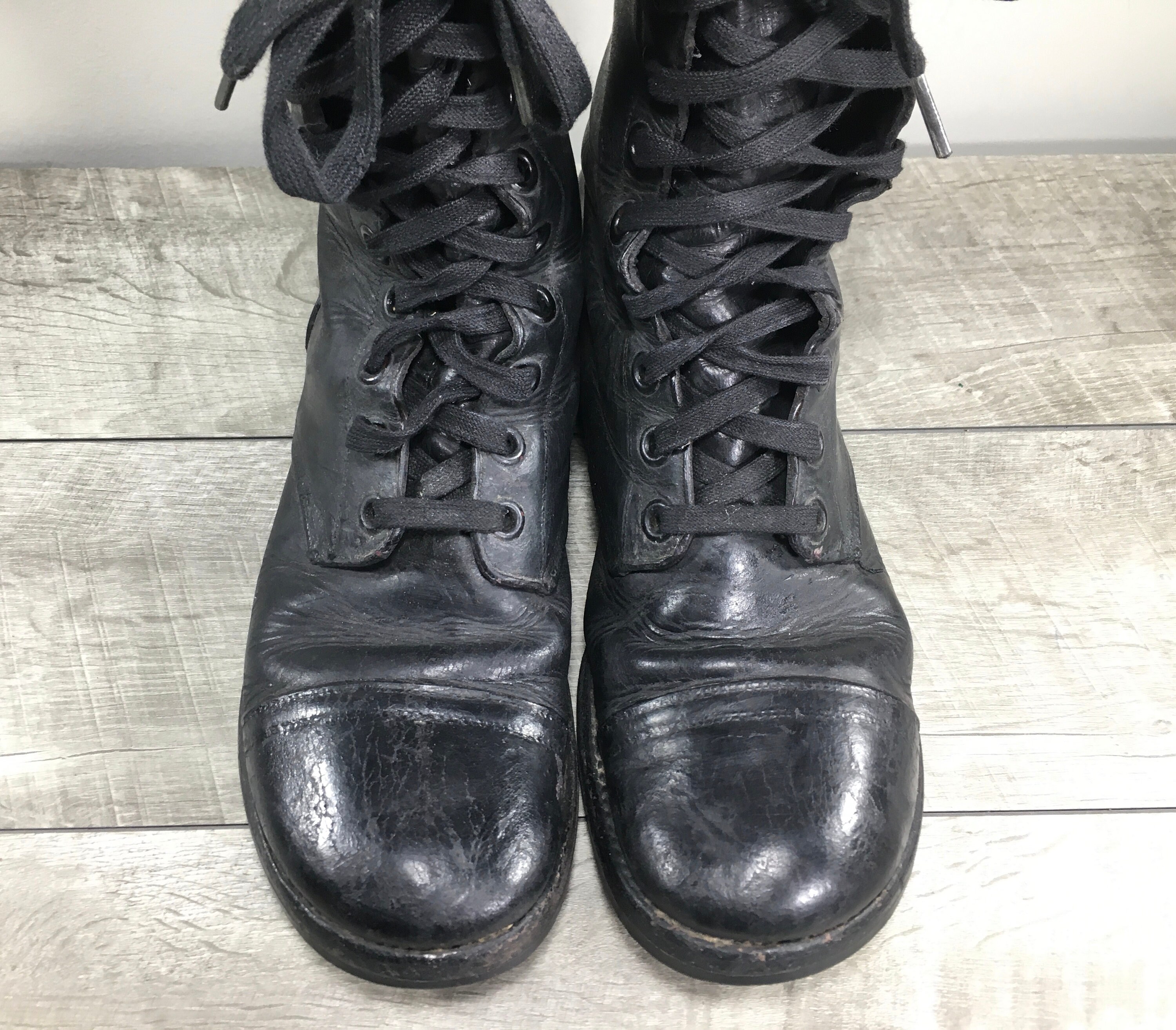 Vintage 60s Military Boots Vietnam Black Leather Jump Men display picture 2
