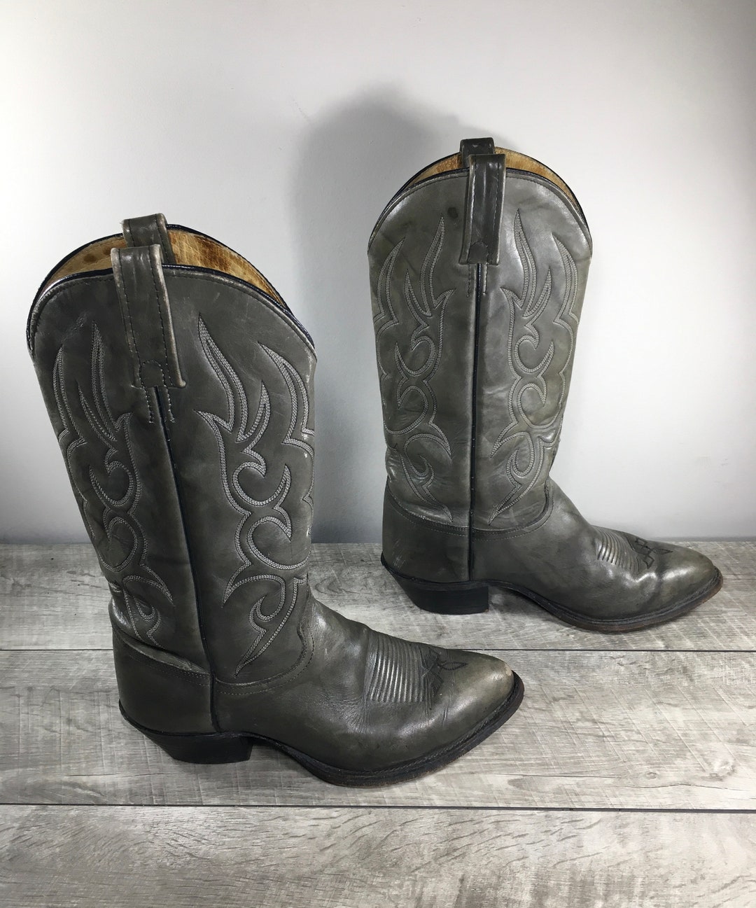 Vintage Mens J Chisholm Gray Distressed Leather Cowboy  display picture 2
