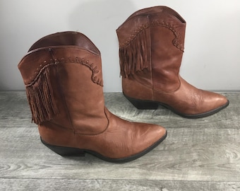 Zodiac Zline Fringe Western Cowboy Riding Leather Womens Boots Vintage Size 8 Medium