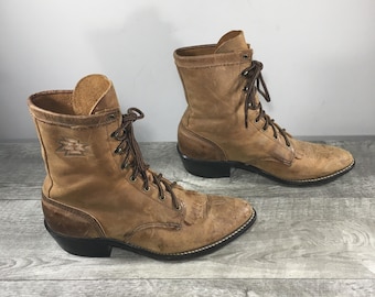 Vintage Leather Granny Grunge Punk Riding Leather Western Boots Size 9 M
