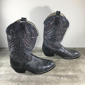 Acme Dingo? Cowboy Western Gray and Black Leather Motorcycle Mens Boots Vintage Size 8.5 Extra Wide Made in USA
