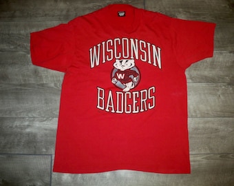 Vintage 80's Screen Stars Wisconsin Badgers College Football Tee Tshirt Size XLarge XL Made in USA