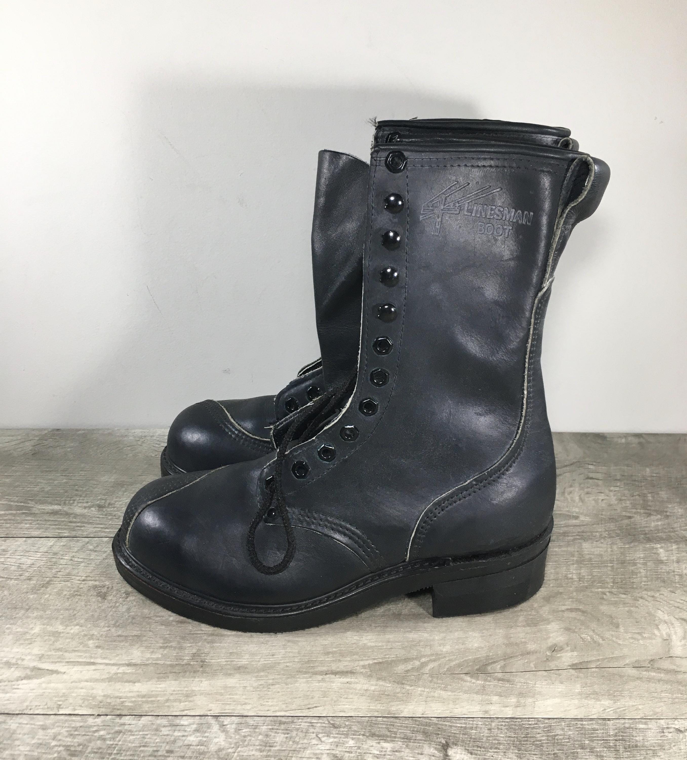 Vintage Linesman Boot Steel Toe Climber Combat Work Black  display picture 2