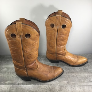 Vintage Acme Dingo Punchy Buckaroo Cowboy Western Leather Mens Boots Made in USA Size 9 Extra Wide