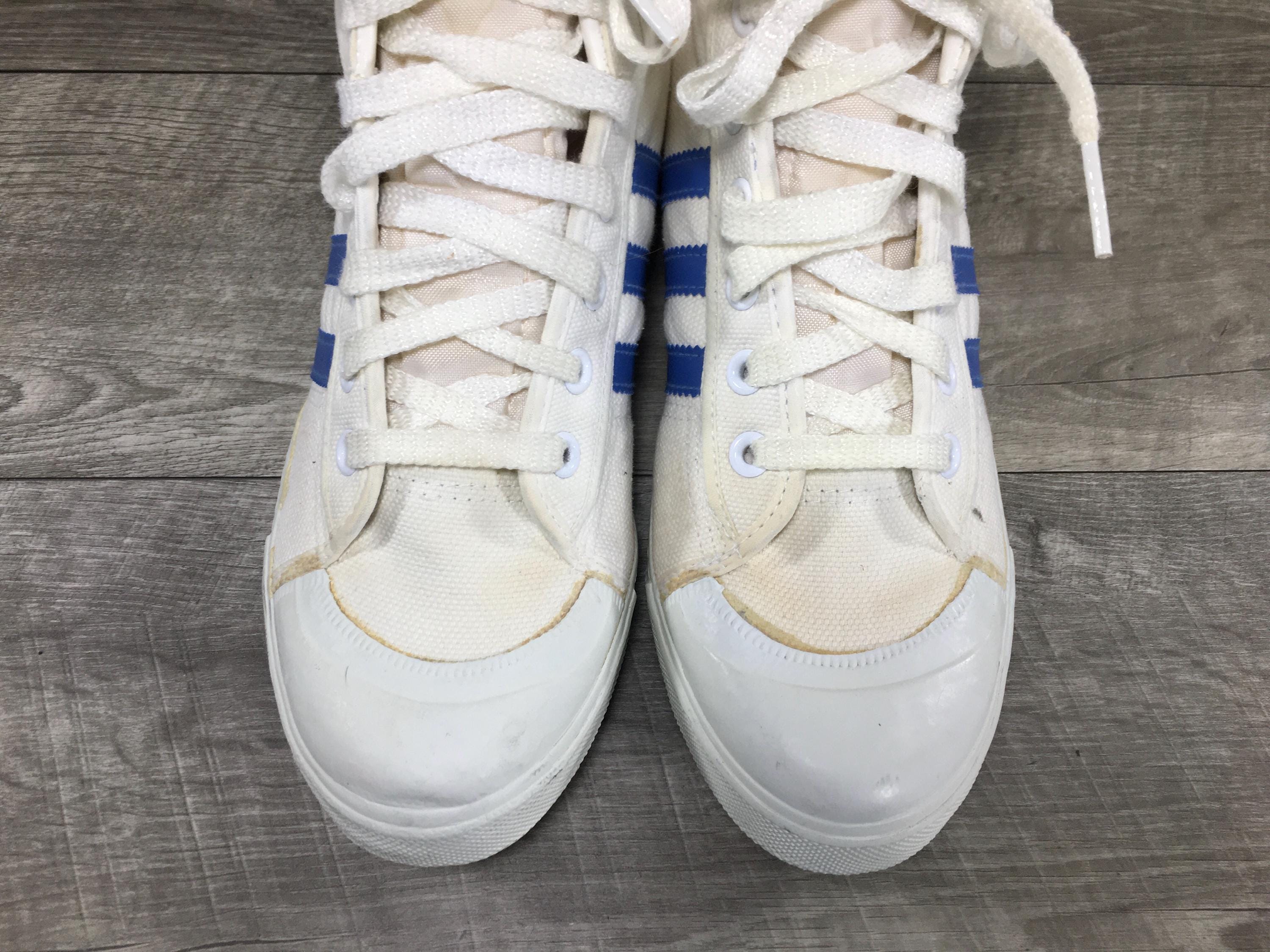 Vintage Adidas White / Blue Canvas High Top Made in Taiwan Trainers Sneakers Shoes Men's Size 8.5 - Etsy Vintage Adidas White / Blue Canvas High Top Made in Taiwan Trainers Sneakers Shoes Men's Size 8.5 - Etsy