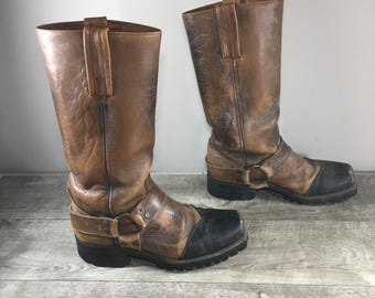 Frye Vintage Black Label Engineer Harness Motorcycle Leather Mens Moto Boots Size 8.5 Medium Made in USA