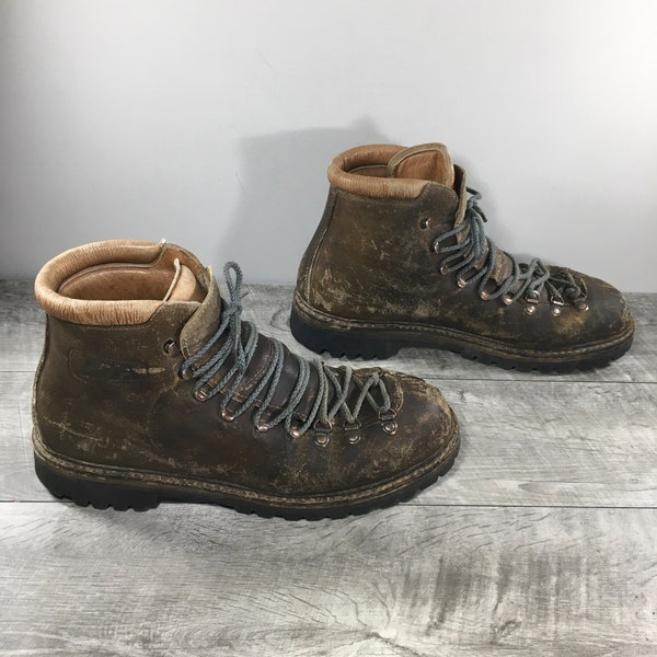 Vintage Mens Leather Hiking Backpacking Trail Stomper Mountaineering Boots Size 13.5 Made in Italy