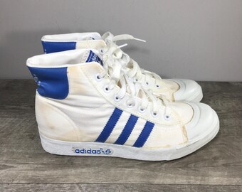Vintage Adidas White Blue Canvas High Top Made in Taiwan