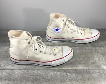 Vintage CONVERSE Chucks All Star Tan Canvas High Top Men's Shoes Sneakers Kicks Made in USA Size 9.5
