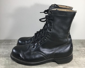 Vietnam War Era 7-66 Military Mens Boots Leather Combat Panco Vintage Size 9 W Vietnam War Era 7-66 Military Mens Boots Black Leather  main image 3