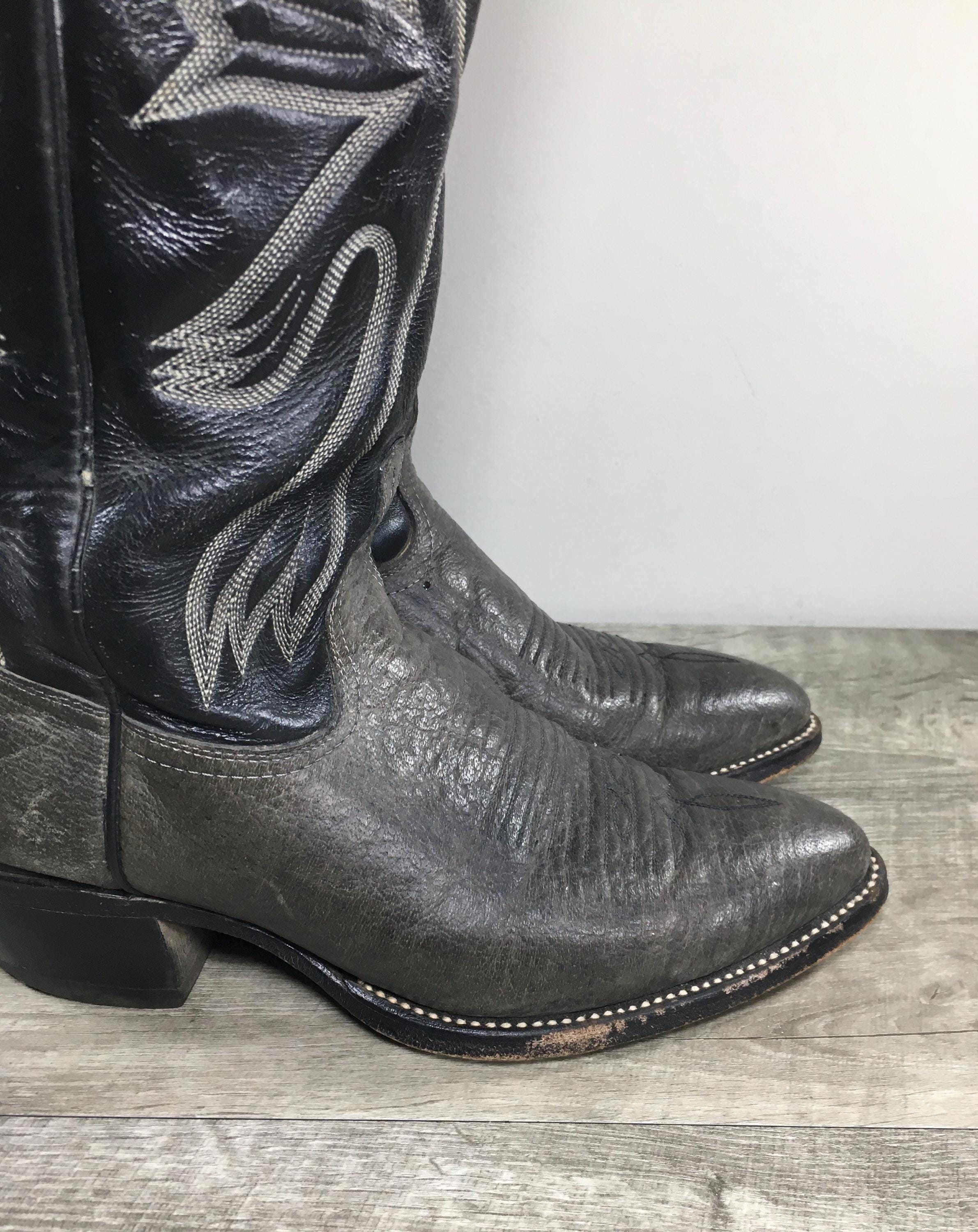 Vintage Texas Imperial Cowboy Boots Leather Gray Black Western USA Size 7.5 Vintage Imperial Leather 2-tone Gray and Black Mens Cowboy  main image 2