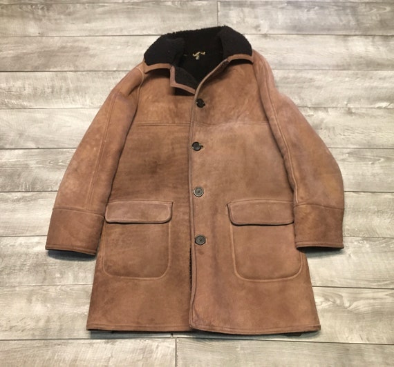 Mens Antartex Vintage Sheepskin Coat Long Brown M… - image 1