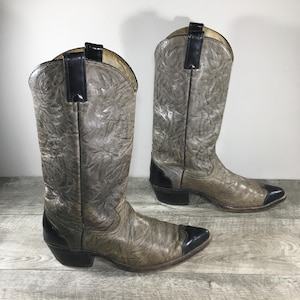 Vintage Imperial Leather Olive Black Mens Cowboy Western Rancher Riding Boots Made in USA Size 9 Medium
