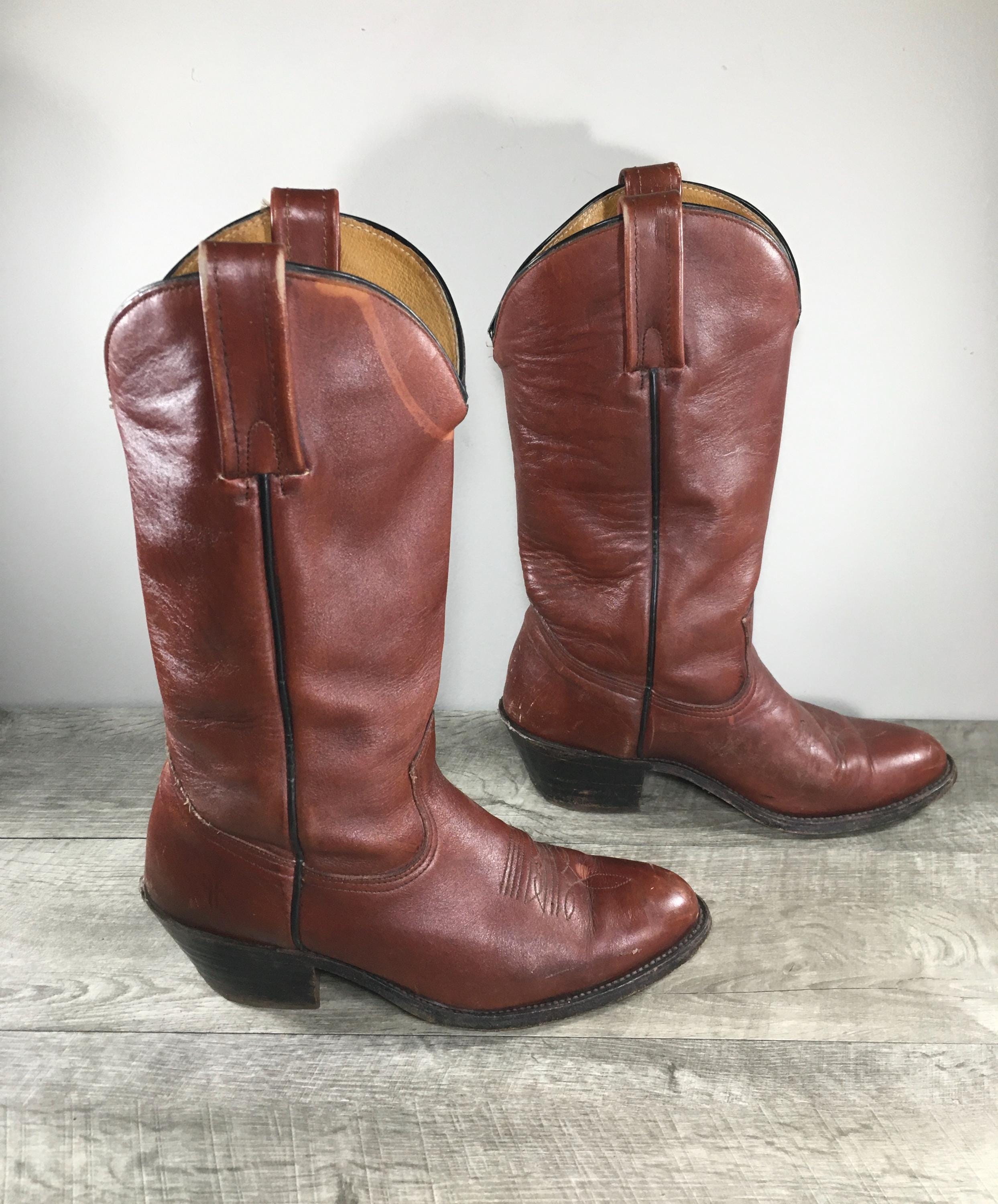 Vintage 70s Acme Kids Brown Leather Cowboy Western Boots NEW