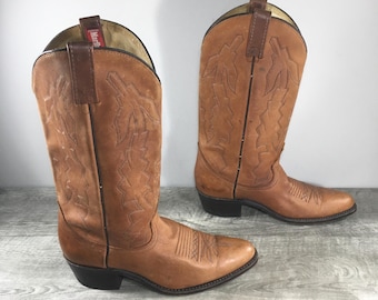DAN POST Sz 16 EW Vintage Brown Leather Cowboy Boots-western Style
