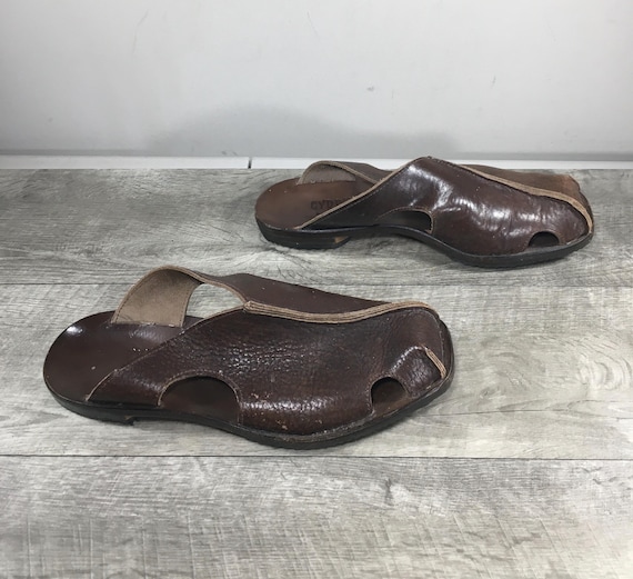 CYDWOQ Made in USA Vintage Brown Leather Slide Closed Toe 