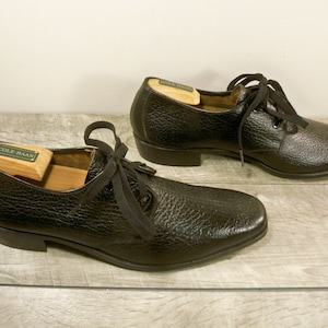 Vintage New Old Stock Made in USA Black Leather Men's Swinger Dress Professional Gangster Shoes Oxfords Size 9.5 Medium