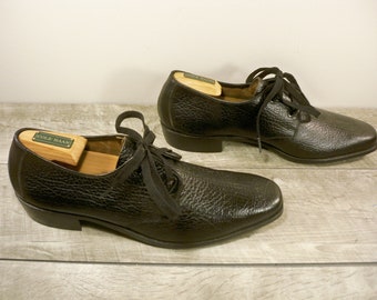 Vintage New Old Stock Made in USA Black Leather Men's Swinger Dress Professional Gangster Shoes Oxfords Size 9.5 Medium