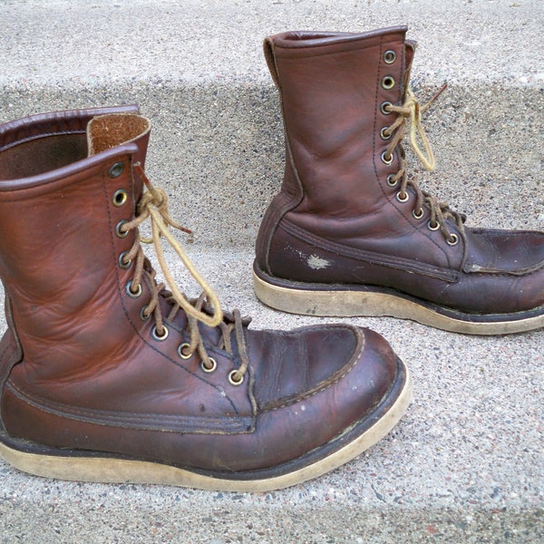 Vintage Red Wing Irish Setter Hunting Sport Brown Leather Non-Steel Toe Men's Chore Workwear Crepe Boots Made in USA Size 7
