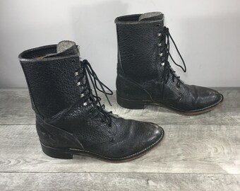 Vintage Justin? Lacer Packer Lace Up Western Work Leather Mens Boots Size 8 Extra Wide Made in USA