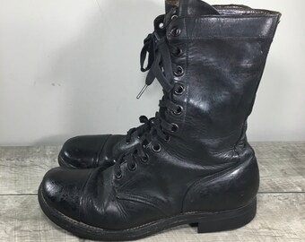Vintage 60s Military Boots Vietnam Black Leather Jump Men display picture 1