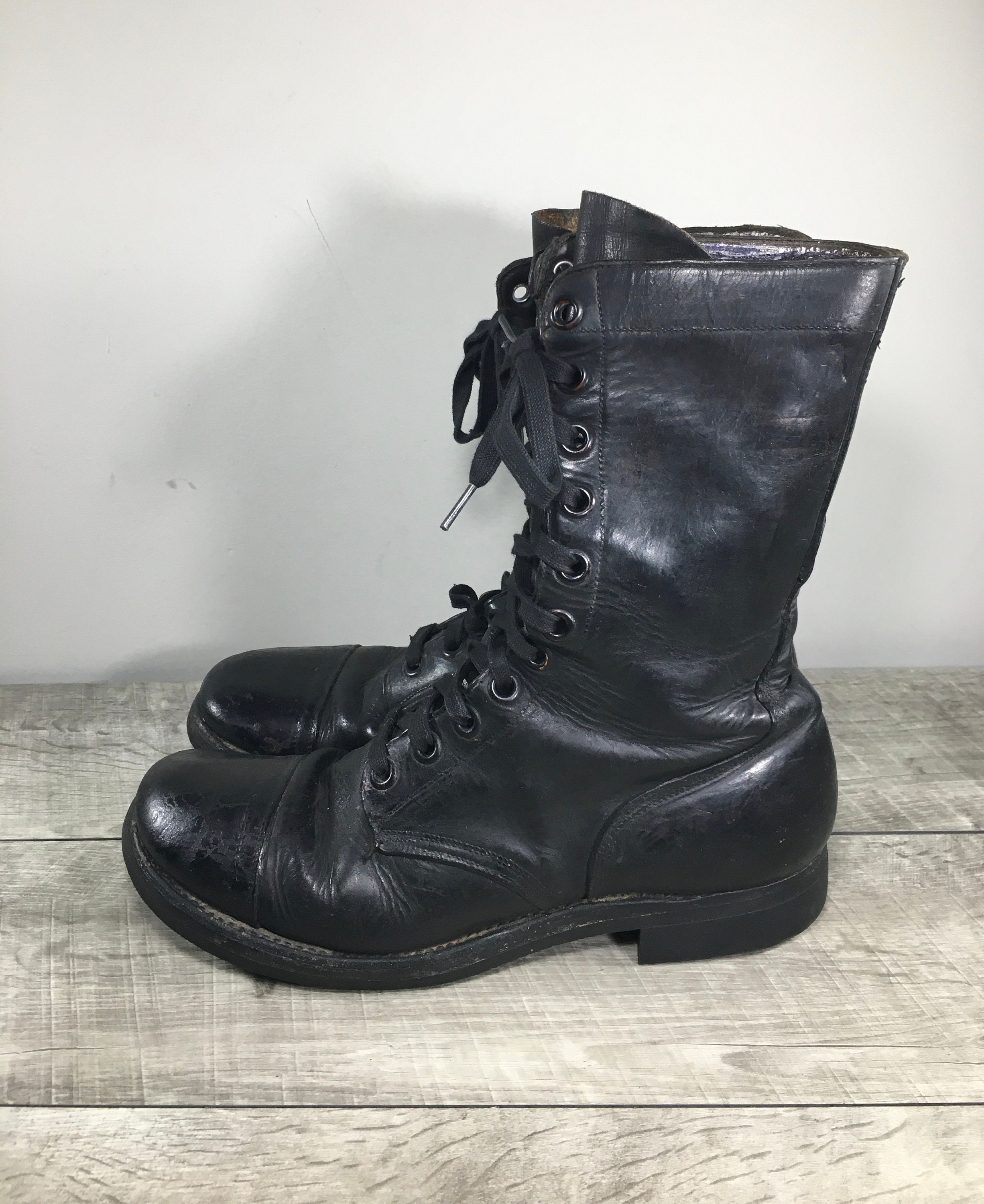 Vintage Military Distressed Mens10.5W Leather Combat Jump Boots Vintage Vietnam Era Jump Boots 10 N 60s Military USA  main image 3