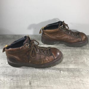 Vintage Dr. Martens 8287 Mens Air Wair Chunky Brown Leather Soft Toe Boots Docs Size UK 9 US 10 Made in England