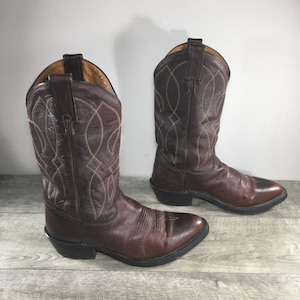 Tony Lama EXTL13 Roper Cowhide Mens Brown Leather Cowboy Western Pull On Boots Made in USA Size 9 Medium