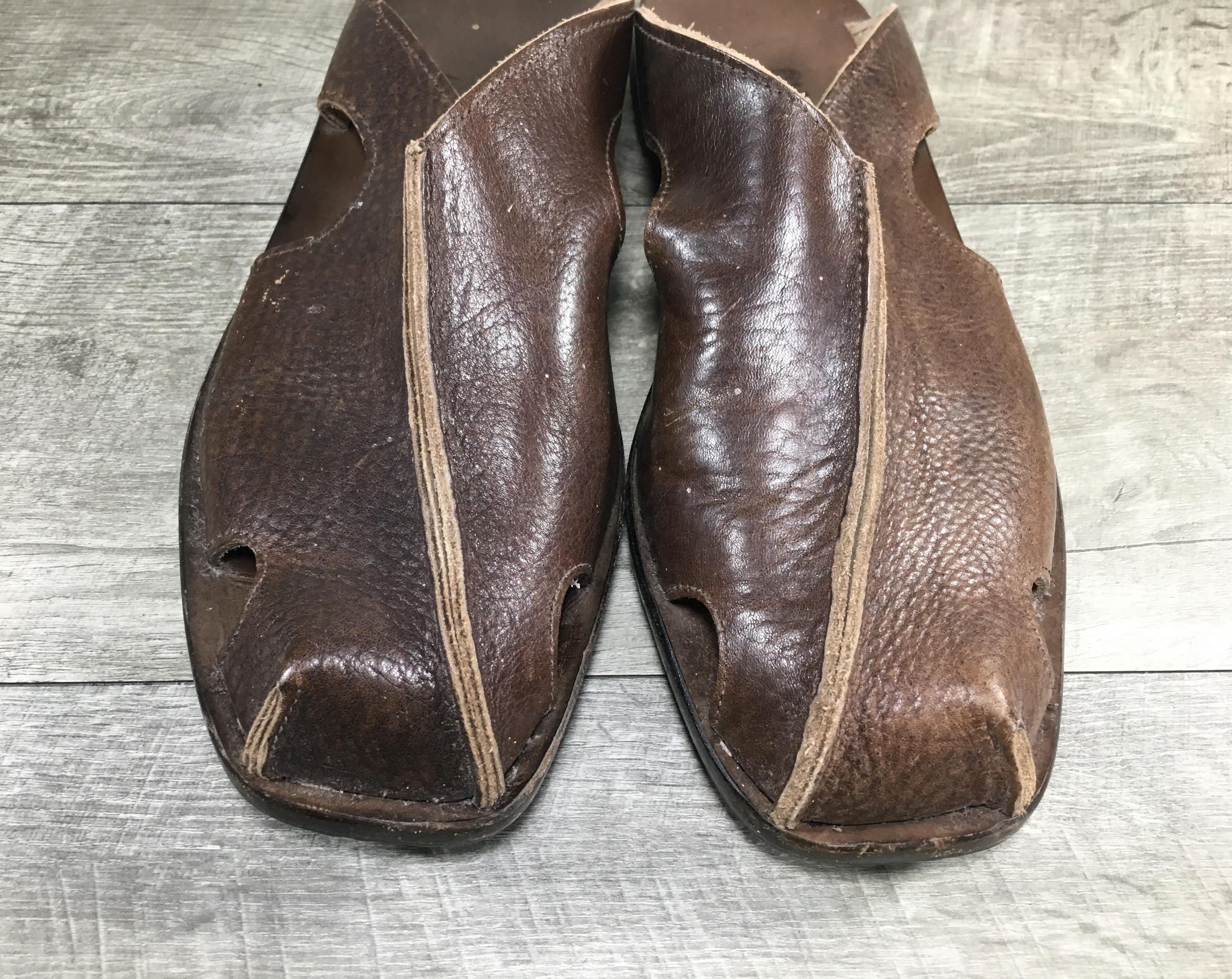 CYDWOQ Made in USA Vintage Brown Leather Slide Closed Toe  display picture 1