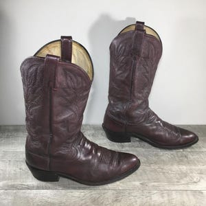 Vintage Dan Post 112R El Paso Mens Leather Cowboy Western Burgundy Boots Made in USA Size 10 Extra Wide