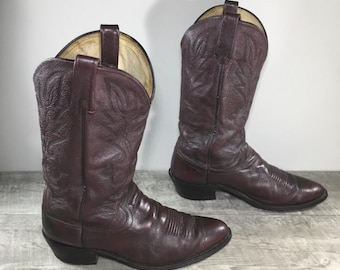Botas vaqueras de cuero para hombre Dan Post 112R El Paso, color burdeos, estilo vintage, fabricadas en EE. UU., talla 10, extra anchas.