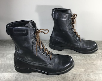 Vintage 90's Combat Work Soft Toe Punk Goth Grunge Black Leather Motorcycle Biker Men’s Boots Size 10 Wide Made in USA