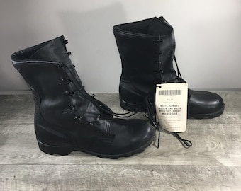Vintage 90's Men's Combat Work Soft Toe Black Leather Motorcycle Biker Boots Size 9.5 Made in USA